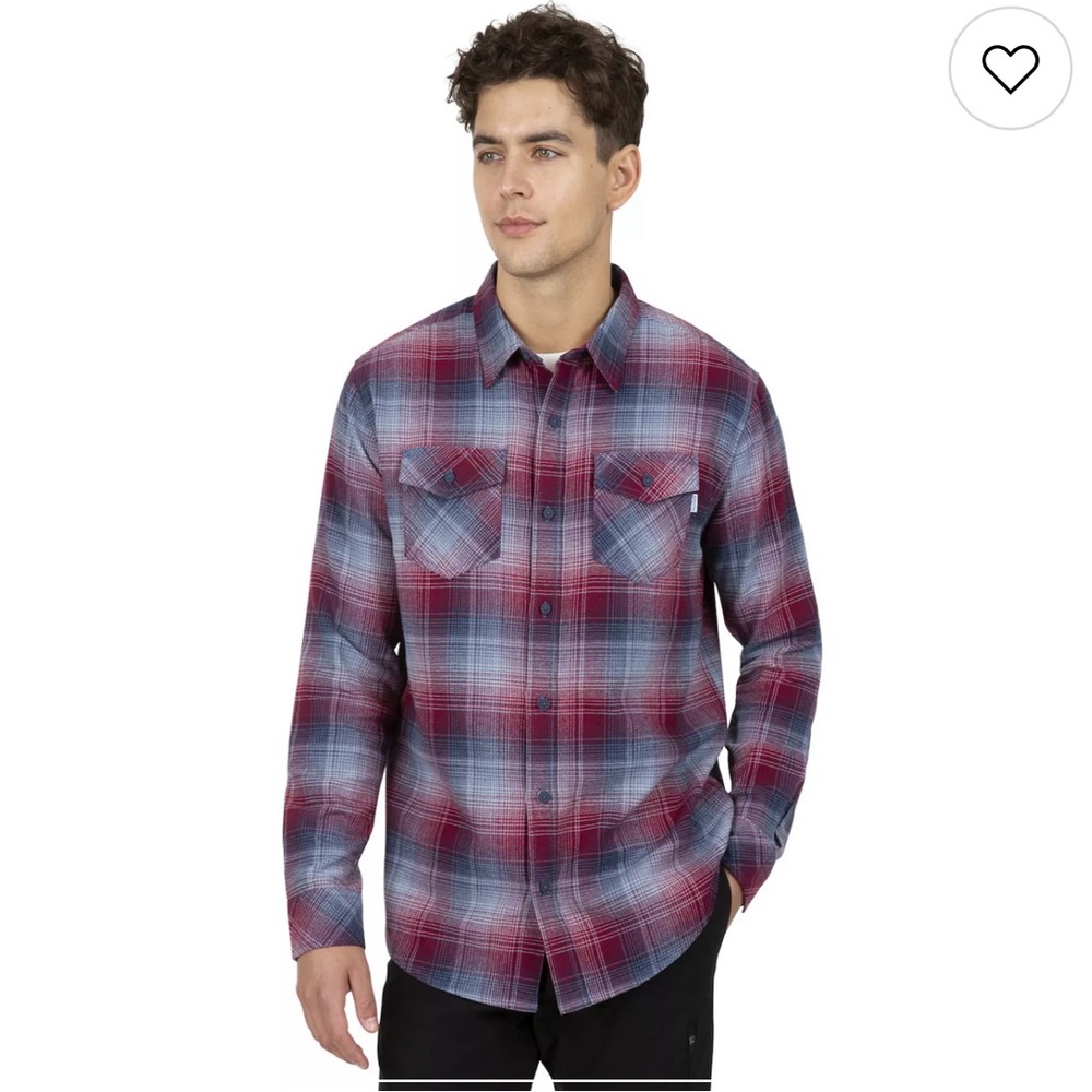 💥2/$20💥 HURLEY Flannel Plaid Button Up Mens L Red Blue